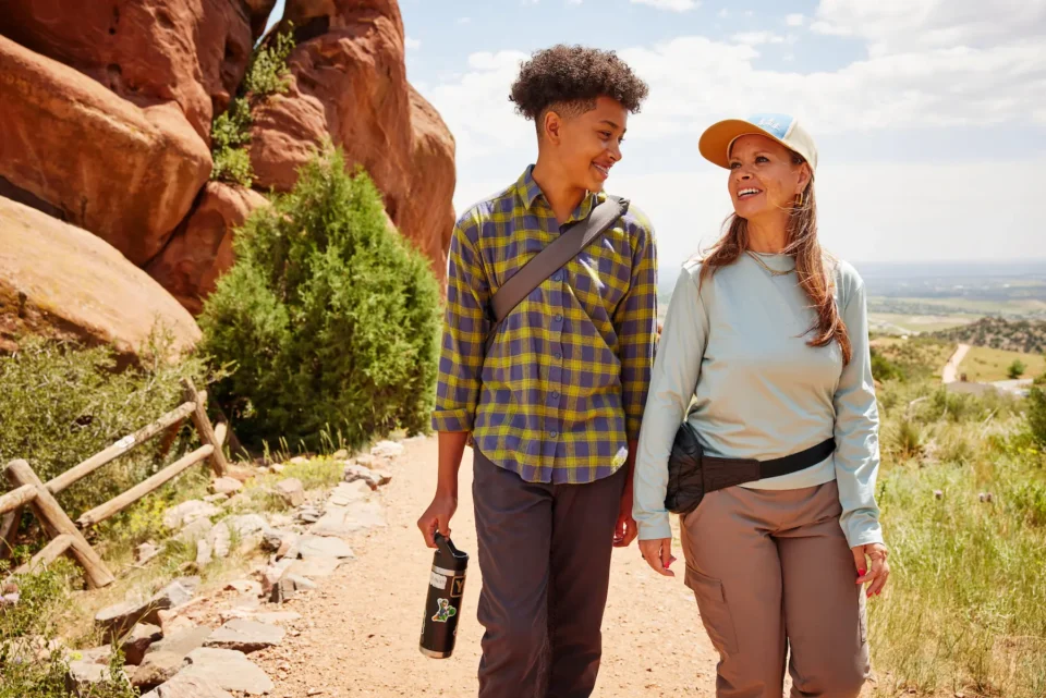 Teen and adult walking