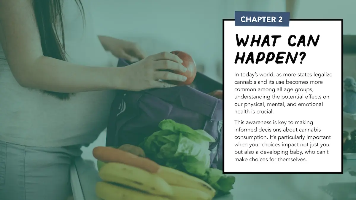Pregnant woman putting vegetables in a bag